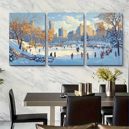 3pcs New York City Ice Skating Scene Metal Print Ready to Hang Art