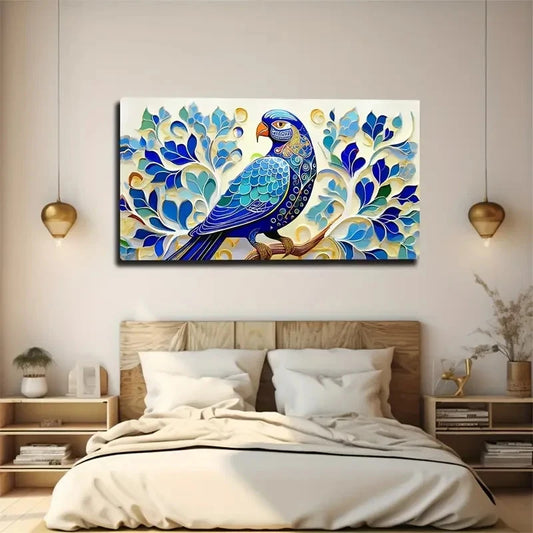 Vibrant Blue Peacock Wall Art Canvas Office Home Room Framed 120x60cm