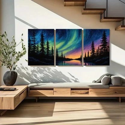 3pcs Northern Lights Forest Night Sky Aurora Metal Print Ready to Hang Art