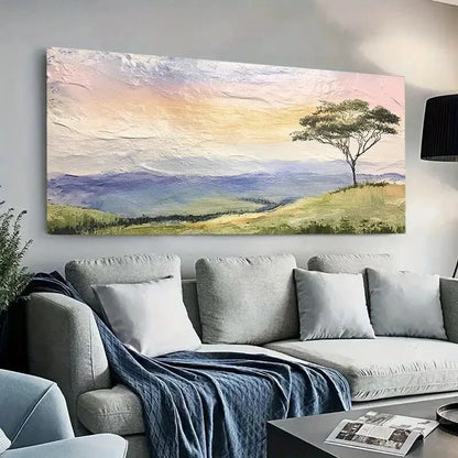 Sunset with Tree & Hills wall canvas office home room framed 120x60cm - Bella Home Decor