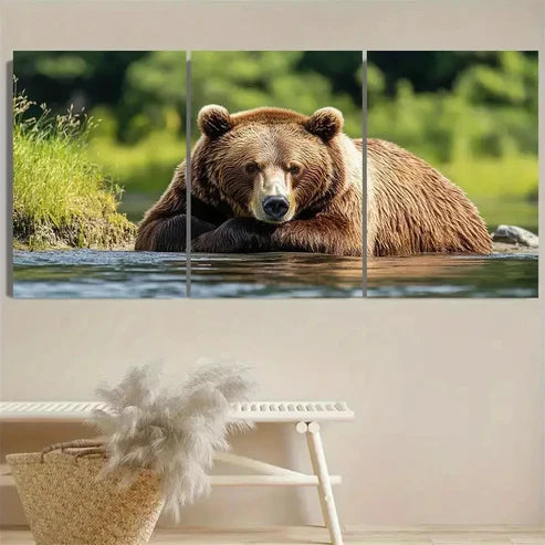 3pcs Brown Bear Wall Art Set Canvas Unframed - High Quality Print 100% Australian Made Wall Canvas