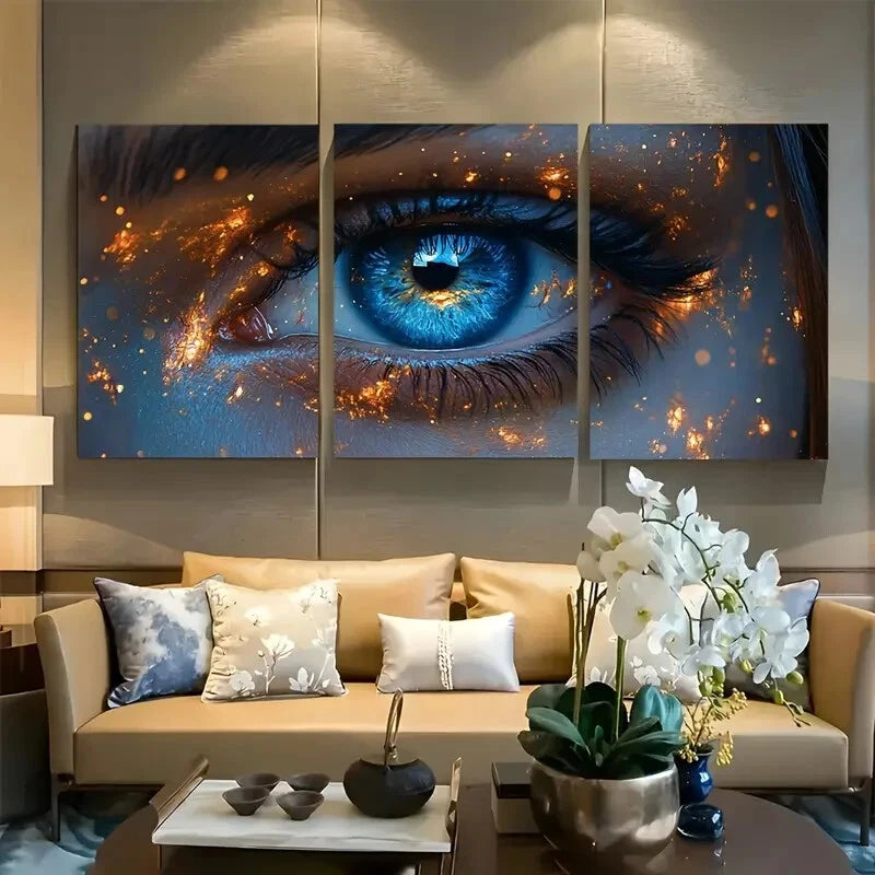 3pcs Vibrant Blue Eye Visionary Design Metal Print Ready to Hang Art