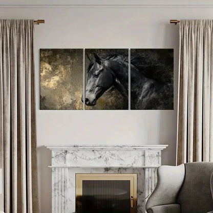 3pcs Black Horse Art Abstract Painting Poster Metal Print Ready to Hang Art