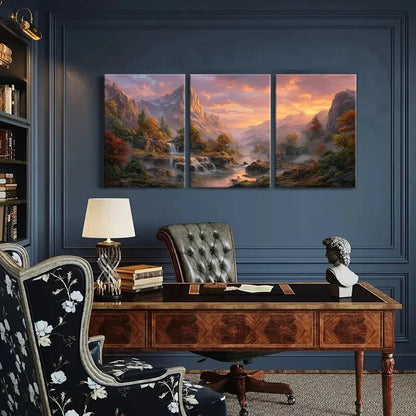 3pcs Autumn Mountain Landscape Waterfall Scenery Metal Print Ready to Hang Art