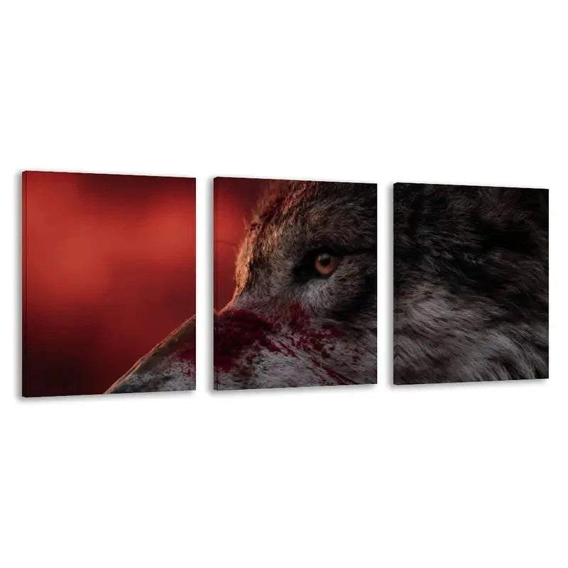 3pcs Modern Wolf & Blood Red Art Triptych   Wall Art Set Canvas Framed 60x90cm - High Quality Print 100% Australian Made Wall Canvas Ready to Hang