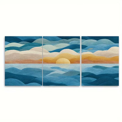 3pcs Striped Sea Air Sun Wall Art Set Canvas Framed 50x70cm - High Quality Print 100% Australian Made Wall Canvas Ready to Hang