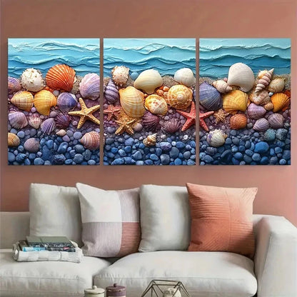 3pcs Vivid Vibrant Colourful Shades Of Seashells Metal Print Ready to Hang Art