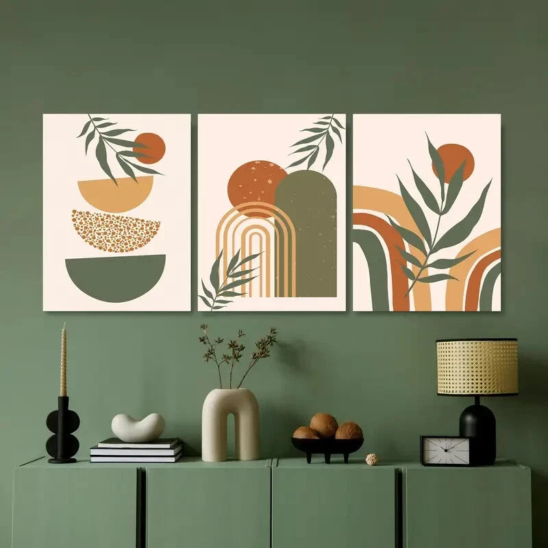 3pcs Mid Century Art Prints Boho Abstract Wall Metal Print Ready to Hang Art