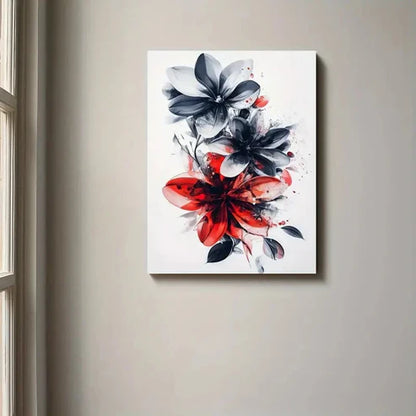 Beautiful Black And Red Floral Abstract Painting 60x90cm Metal Print Ready to Hang