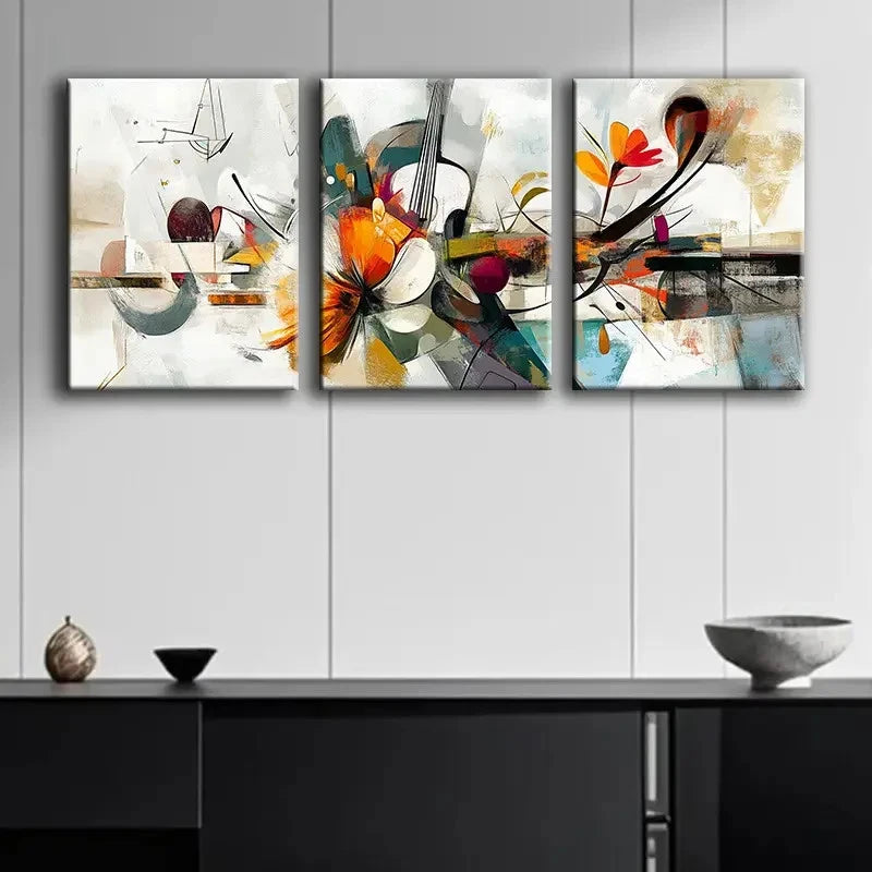 3pcs Vibrant Colorful Design With Geometric Wall Art Set Canvas Framed 40x60cm - High Quality Print 100% Australian Made Wall Canvas Ready to Hang