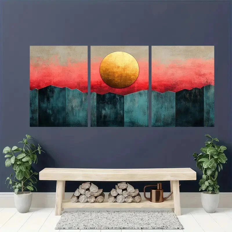 3pcs Mint Green Blush Pink Warm Peach Geometric Metal Print Ready to Hang Art