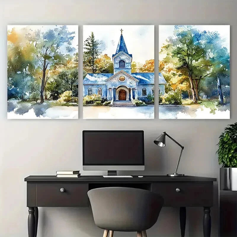 3pcs Venue Portrait Wedding Church Metal Print Ready to Hang Art