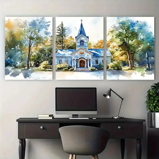3pcs Venue Portrait Wedding Church Metal Print Ready to Hang Art