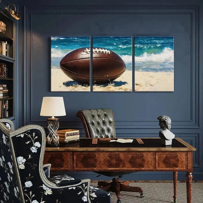 3pcs Ocean Waves Football Art Rugby Sports Theme Metal Print Ready to Hang Art