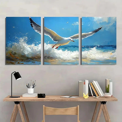 3pcs Modern Seagull Beach Ocean Theme Metal Print Ready to Hang Art