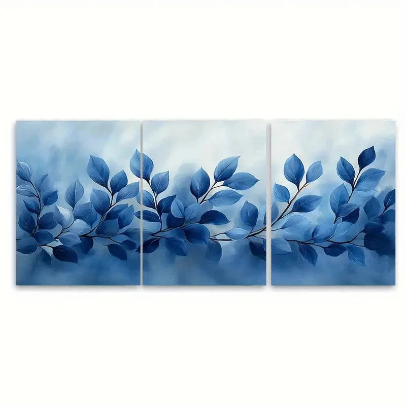 3pcs Floral Foliage Cool Toned Grey Blue Design Wall Art Set Canvas Framed 60x90cm - High Quality Print 100% Australian Made Wall Canvas Ready to Hang