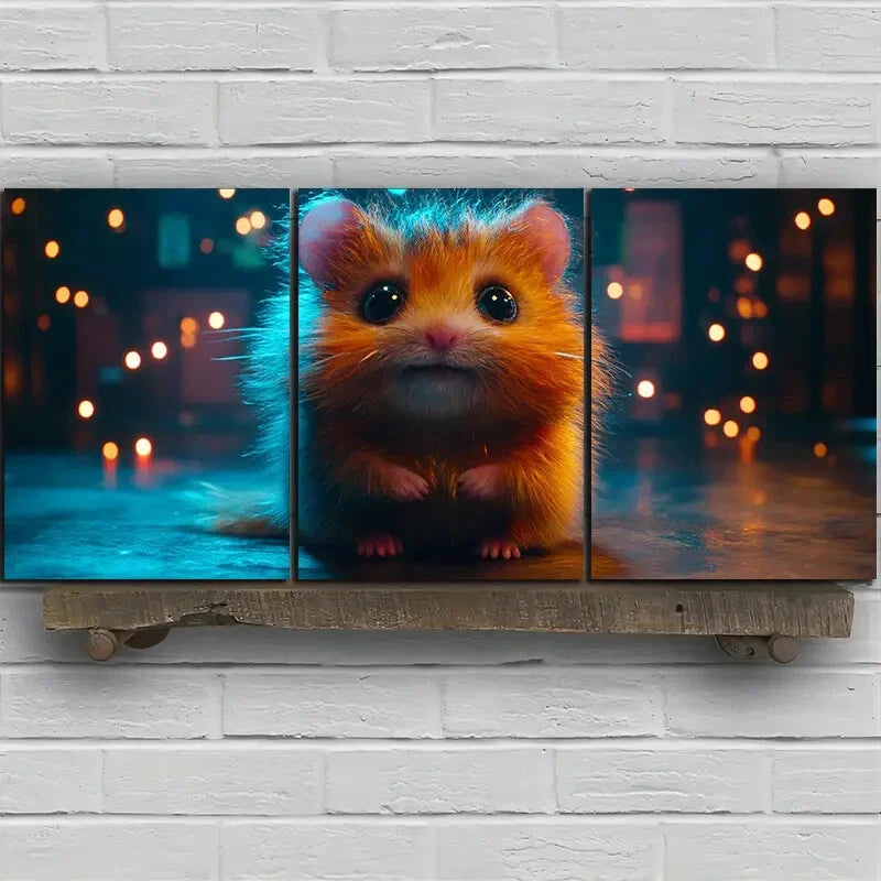 3pcs Charming Hamster Trio Animal Themed Metal Print Ready to Hang Art