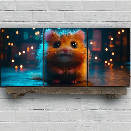 3pcs Charming Hamster Trio Animal Themed Metal Print Ready to Hang Art