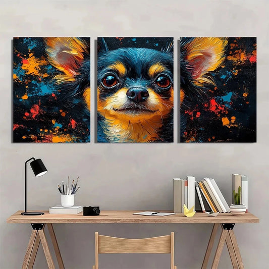 3pcs Chihuahuas Abstract Paint Splash Dog Metal Print Ready to Hang Art