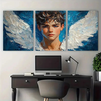 3pcs Realistic Male Figure with Wings Design Metal Print Ready to Hang Art