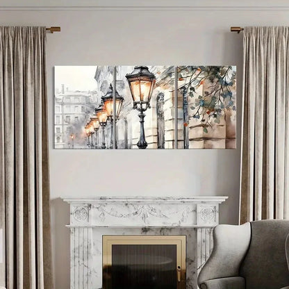 3pcs Street Lamps Watercolor Style Art Metal Print Ready to Hang Art