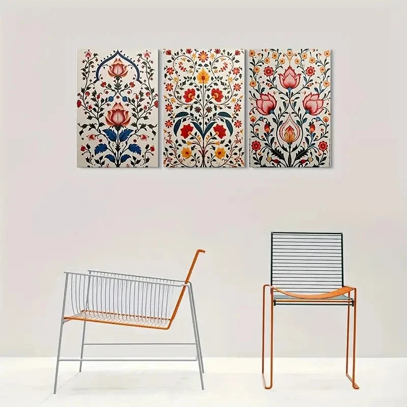 3pcs Colorful Floral Bohemian Wall Art Set Canvas Framed 40x60cm - High Quality Print 100% Australian Made Wall Canvas Ready to Hang