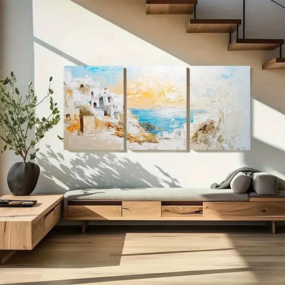 3pcs Santorini Greece Greek Island Sunset Triptych Metal Print Ready to Hang Art