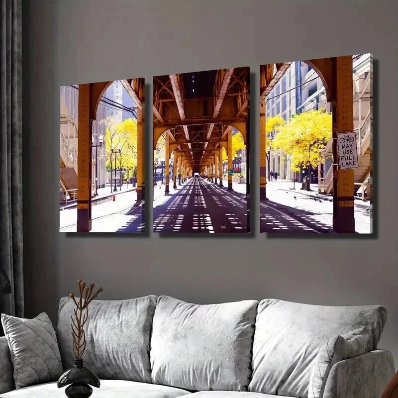 3pcs Chicago Logan Square Route Track Wall Art Set Canvas Framed 40x60cm - High Quality Print 100% Australian Made Wall Canvas Ready to Hang