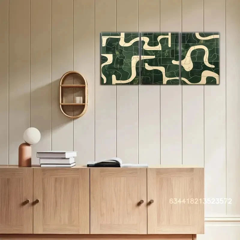 3pcs Created-Emerald Green and Beige Wall Art Metal Print Ready to Hang Art