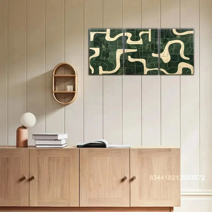 3pcs Created-Emerald Green and Beige Wall Art Metal Print Ready to Hang Art