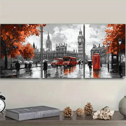 3pcs London Street Scene Wall Art Metal Print Ready to Hang Art