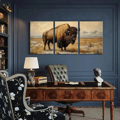 3pcs Artistic Bison Landscape Wilderness Metal Print Ready to Hang Art