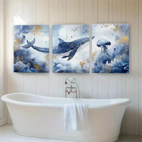 3pcs Mystical Ocean Life Coastal Perfect Wall  Art Set Canvas Unframed - High Quality Print 100% Australian Made Wall Canvas