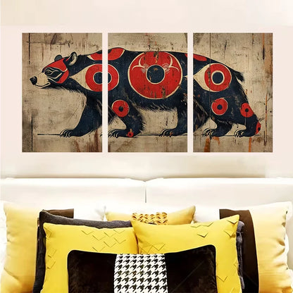 3pcs Tribal Bear Northwest Wildlife Metal Print Ready to Hang Art