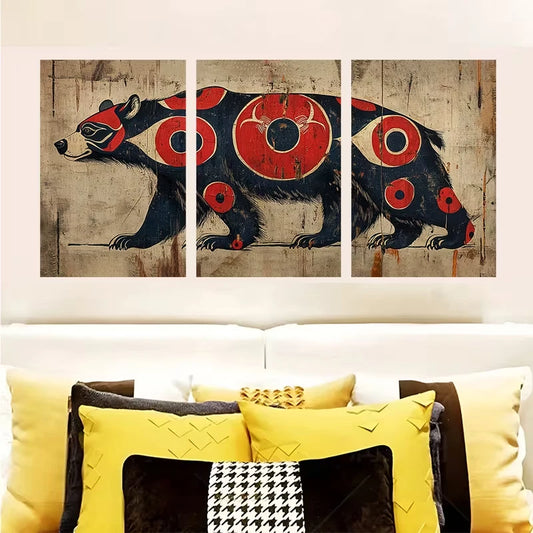 3pcs Tribal Bear Northwest Wildlife Metal Print Ready to Hang Art