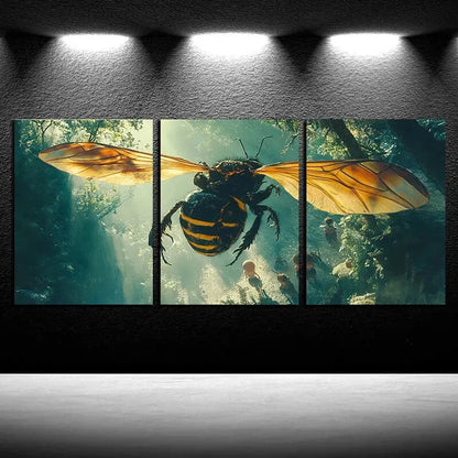 3pcs Wasps Hovering in The Forest Metal Print Ready to Hang Art