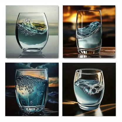 4pcs Ocean Themed Art Deco Wall Art Canvas Framed