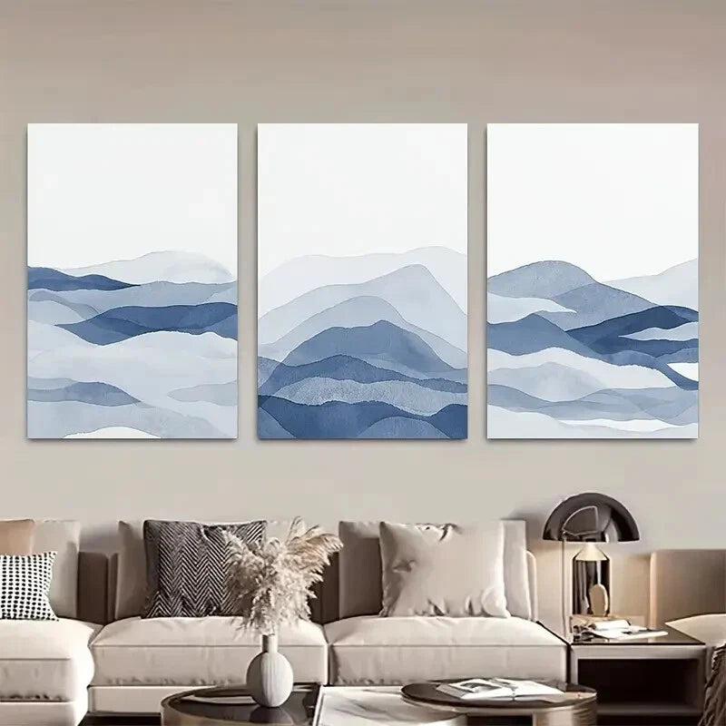 3pcs Abstract Navy Blue Painting Wall Art Prints Metal Print Ready to Hang Art