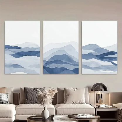 3pcs Abstract Navy Blue Painting Wall Art Prints Metal Print Ready to Hang Art