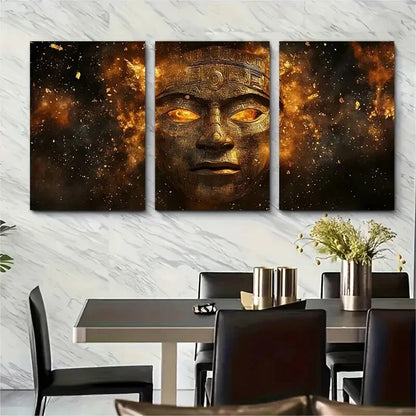 3pcs Inca Golden Mask Art Print Mystical Andean Metal Print Ready to Hang Art