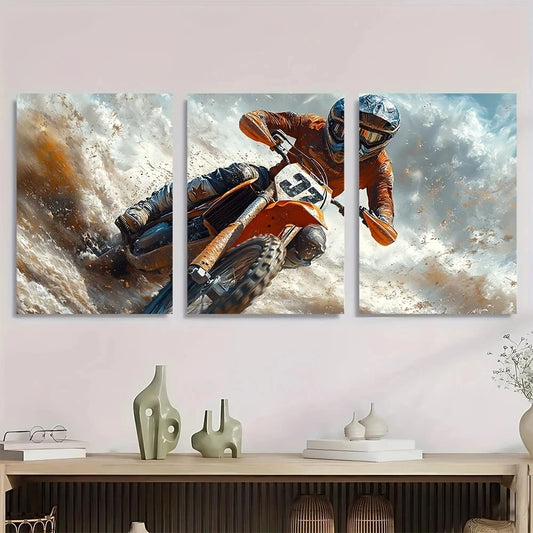 3pcs Motocross Super Cross Snowy Metal Print Ready to Hang Art