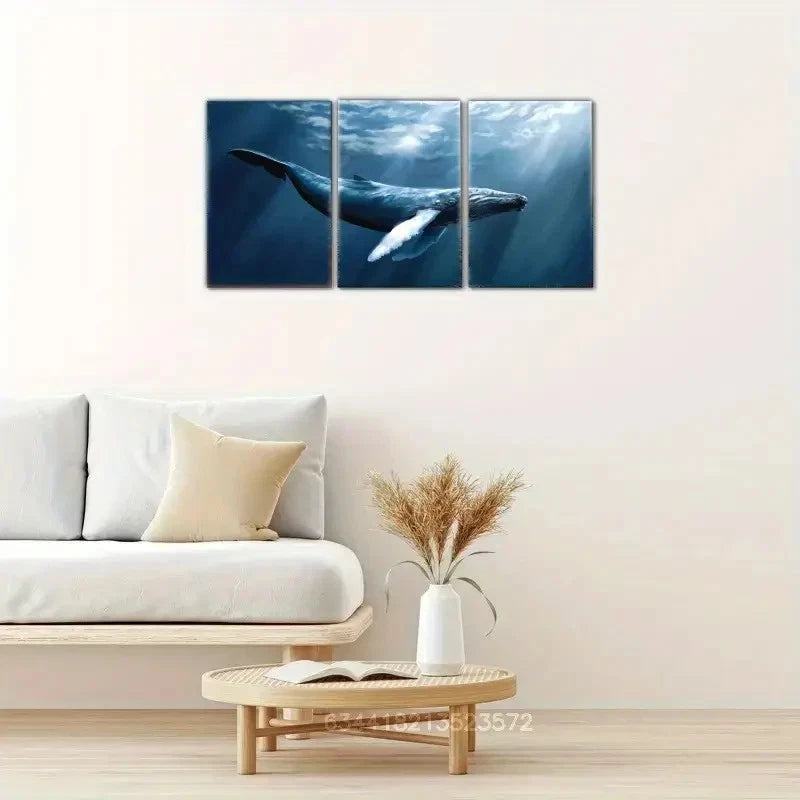 3pcs Big Blue Whale wall art poster Metal Print Ready to Hang Art