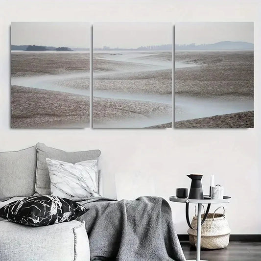 3pcs Minimalistic Coastal Sand Dunes Metal Print Ready to Hang Art
