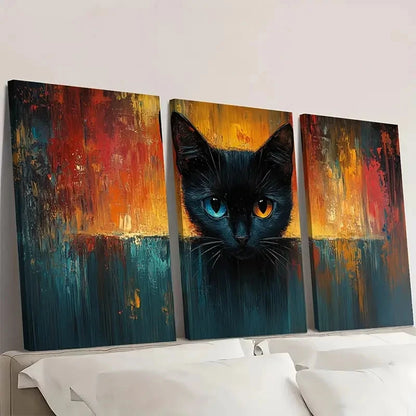 3pcs Modern Black Cat Colorful Glass Bowls De Wall Art Set Canvas Framed 40x60cm - High Quality Print 100% Australian Made Wall Canvas Ready to Hang