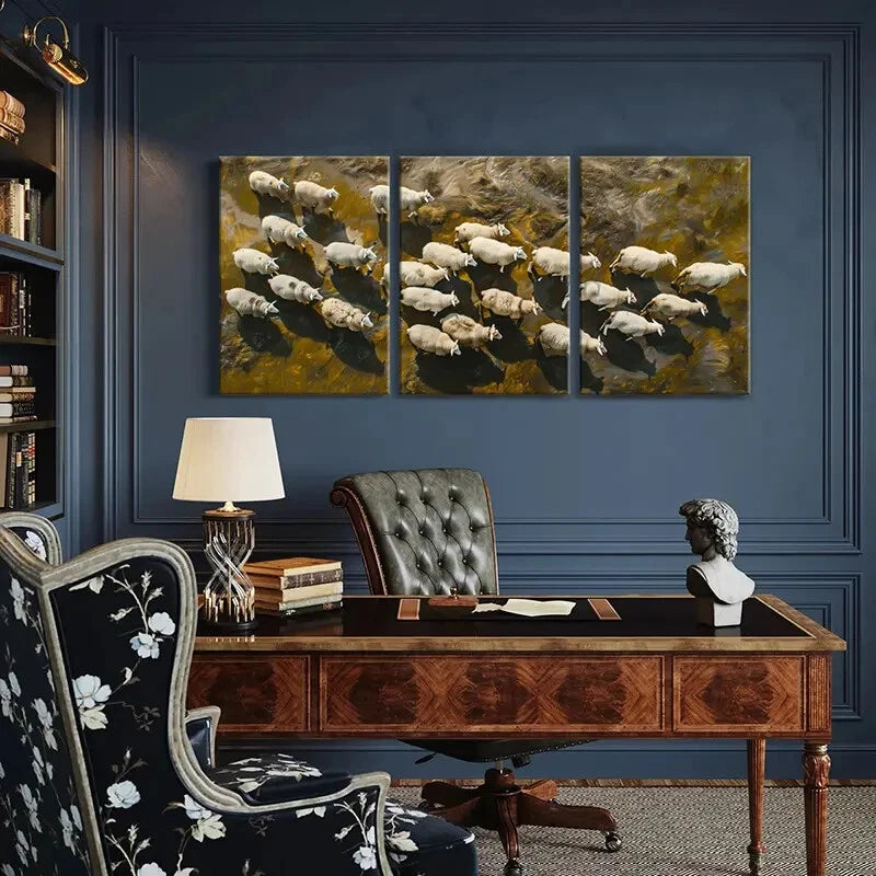 3pcs Sheep Abstract Animal Art Nature Landscape Metal Print Ready to Hang Art