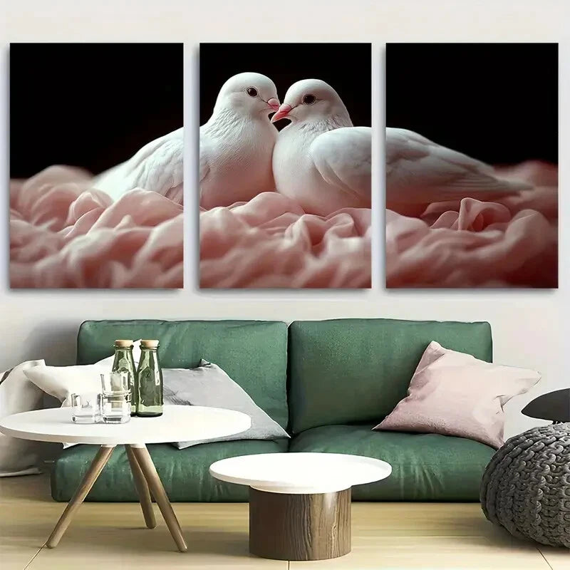 3pcs Elegant White Doves Birds Metal Print Ready to Hang Art