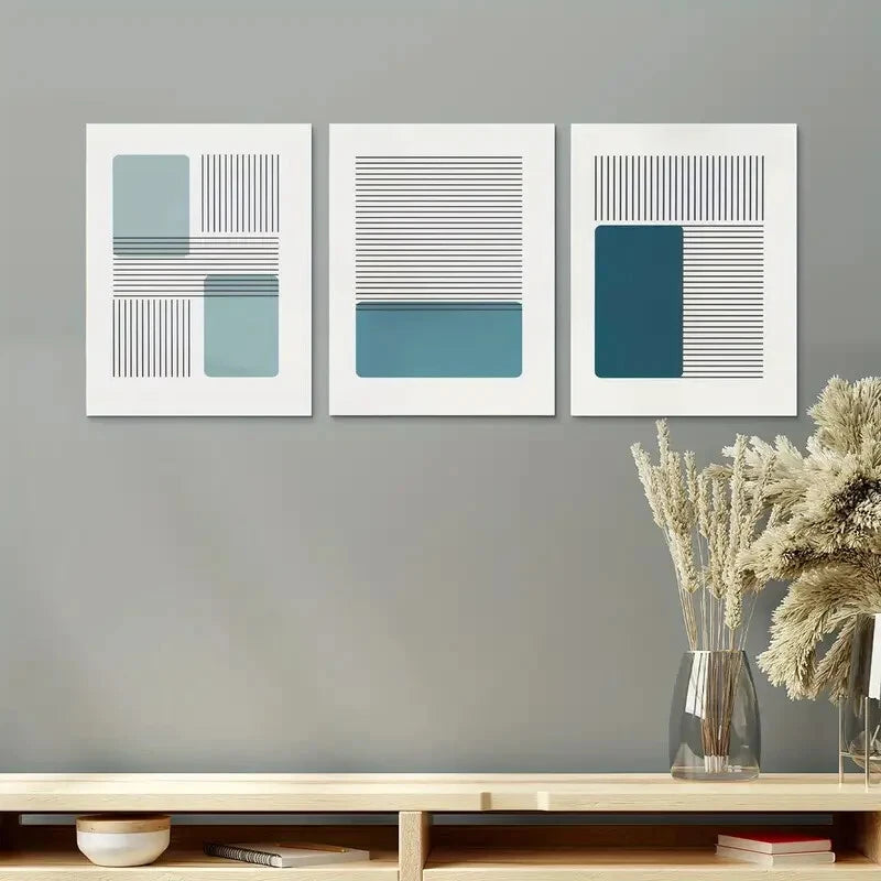 3pcs Minimalist Geometric Horizontal Stripes Metal Print Ready to Hang Art