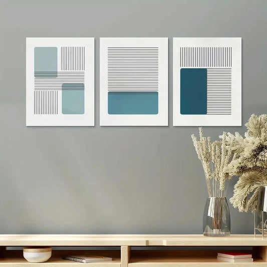 3pcs Minimalist Geometric Horizontal Stripes Metal Print Ready to Hang Art