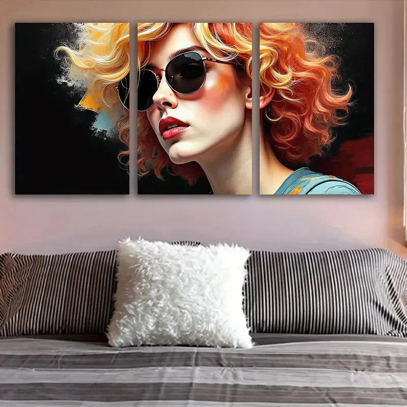 3pcs Woman In Fashion Glasses Wall Art Set Canvas Framed 40x60cm - High Quality Print 100% Australian Made Wall Canvas Ready to Hang
