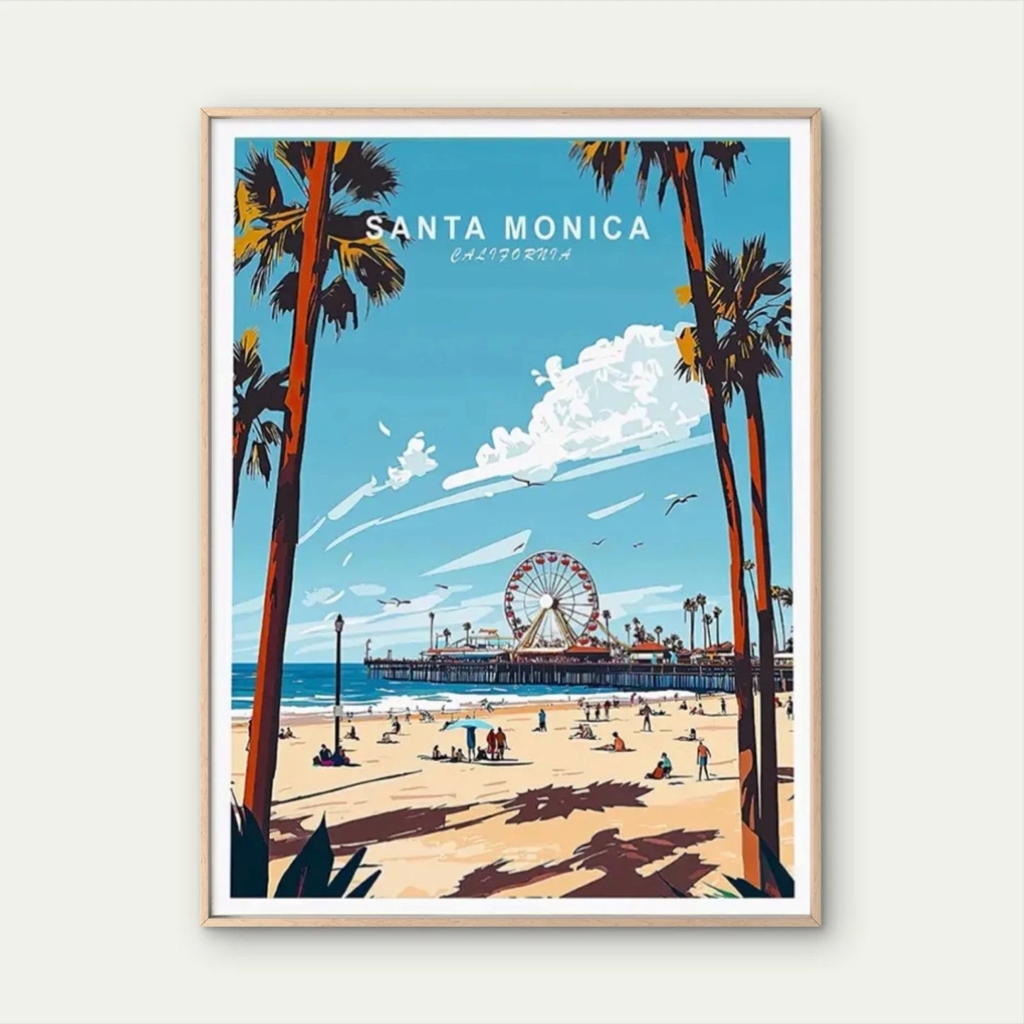 Santa Monica Beach Vintage California Coastal Travel Poster Print Wall Art